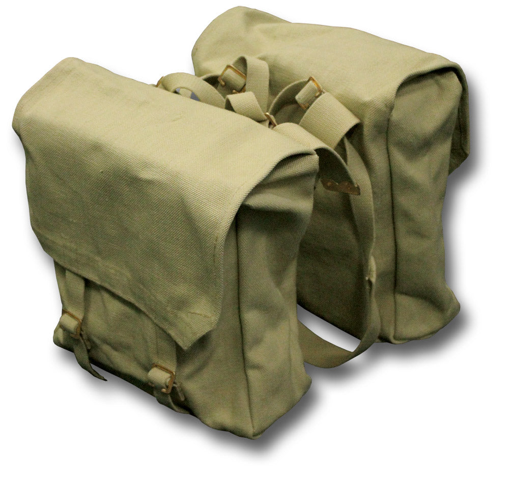 KHAKI WWII STYLE LARGE MOTORCYCLE PANNIERS - DARK KHAKI