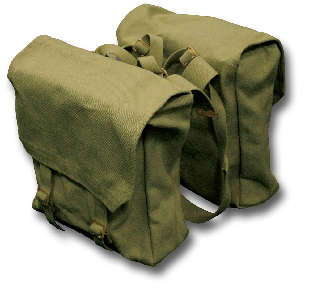 KHAKI WWII STYLE LARGE MOTORCYCLE PANNIERS - GREEN