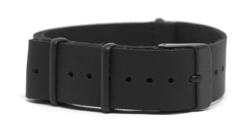 CWC WAXY LEATHER NATO STRAP - BLACK WITH BLACK