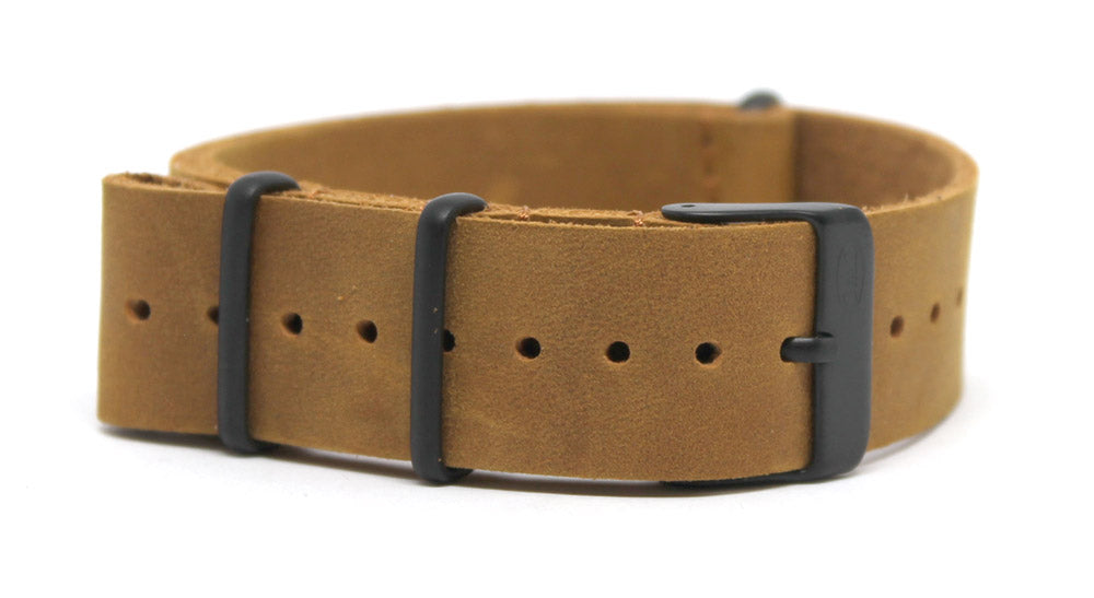 CWC WAXY LEATHER NATO STRAP - TAN WITH BLACK