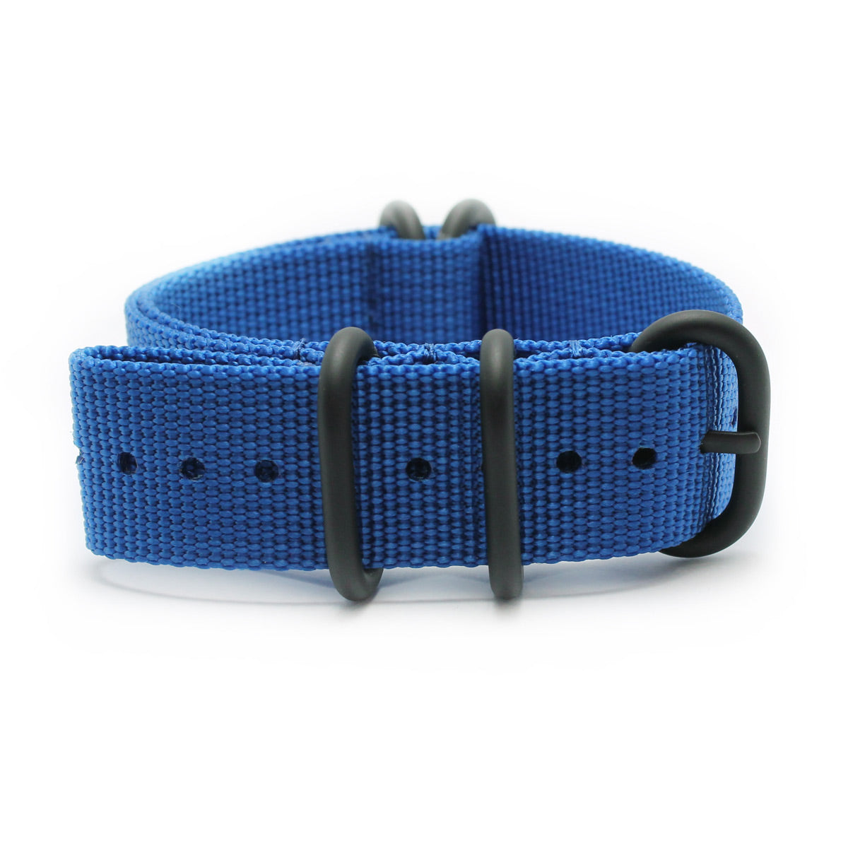 NATO STYLE 5-RING ZULU WATCH STRAP - BLUE WITH BLACK BUCKLES