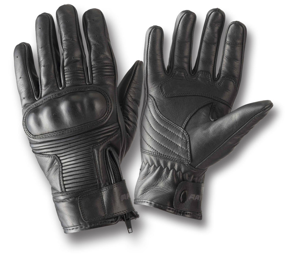 RAYVEN VINTAGE MOTORCYCLE GLOVES - BLACK