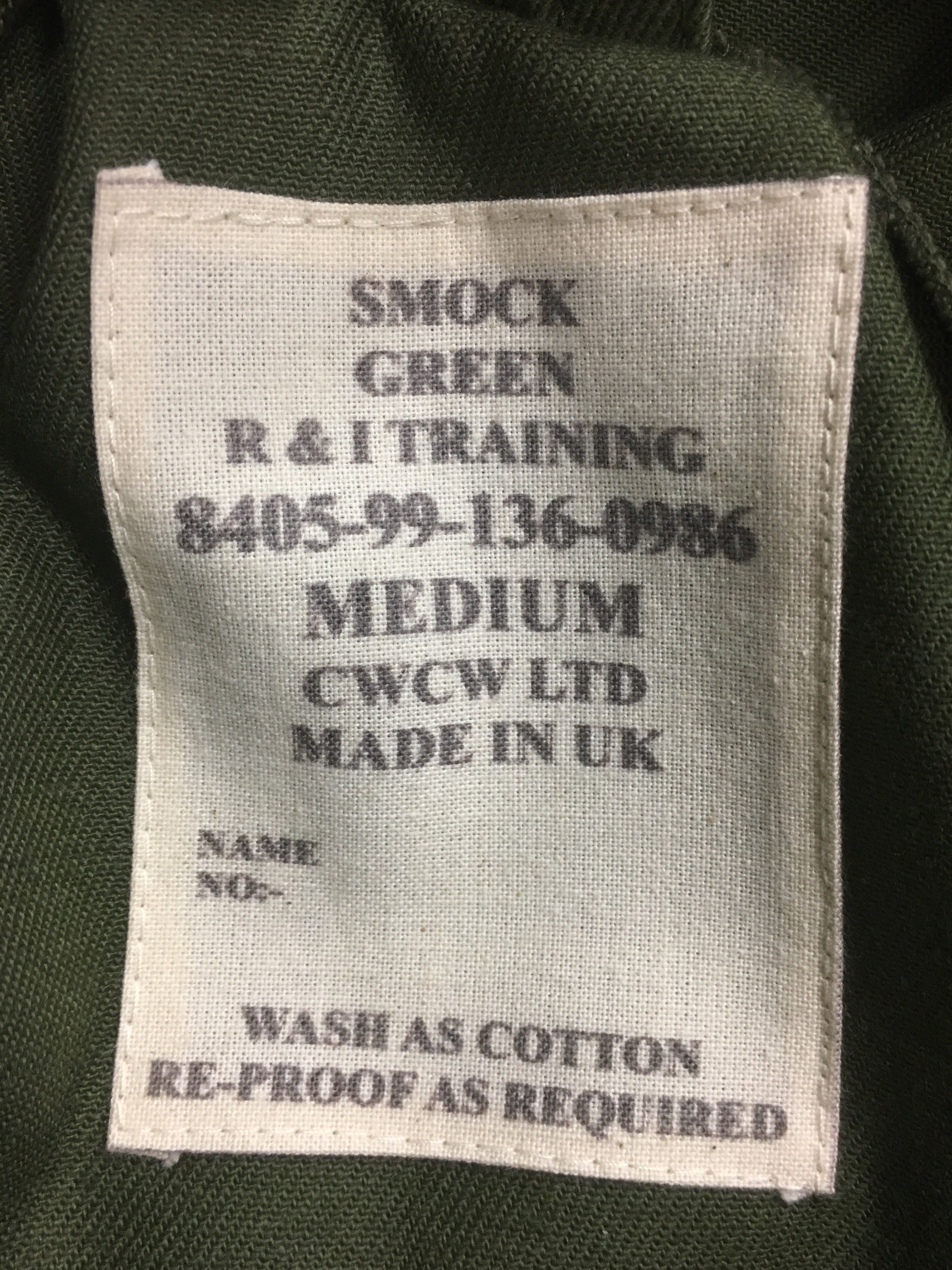 R AND I TRAINING SMOCK GREEN - LABEL