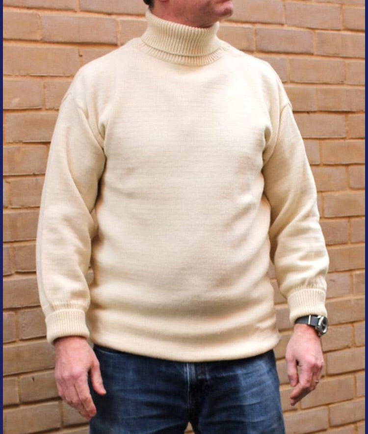 Submariner Sweater, Polo Neck, Natural Cream, Chunky Wool - THE NAUTICAL  COMPANY UK